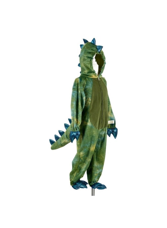 Petit Atelier Tyrannosaurus Rex Dinosaur Costume - Kids Green Dino Jumpsuit with Blue Spikes (3-6 Years) - Image 1